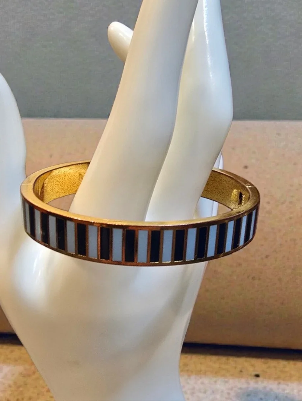Kate Bangle Bracelet with Blue Enamel Stripes - Picture 2 of 3